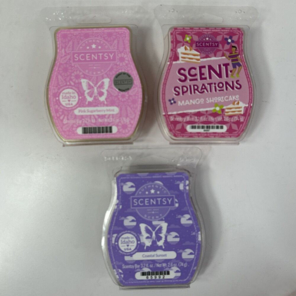 Scentsy Wax Melt Bars Lot Mango Shortcakes Pink Sugarberry Mint Coastal Sunset - Picture 1 of 4